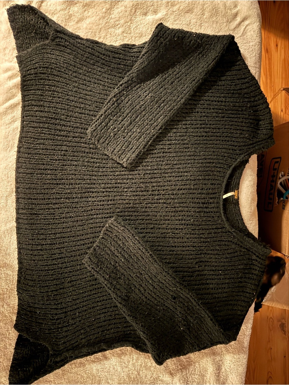 Free People Teddy Bear Pullover Black Wool & Angora Sweater